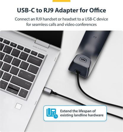 Startech.Com Usb-C To Rj9 Adapter For Office Phone Handset Or Wired/Wireless Headset, Use Existing Landline Hardware, 6F