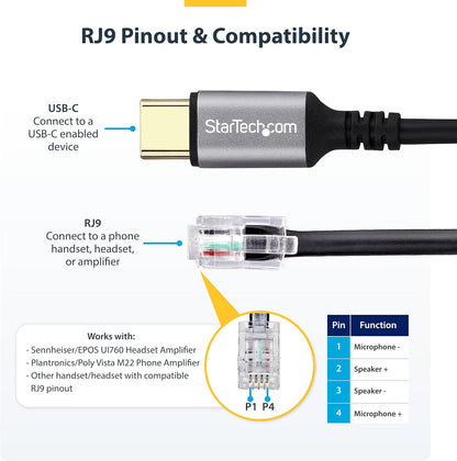 Startech.Com Usb-C To Rj9 Adapter For Office Phone Handset Or Wired/Wireless Headset, Use Existing Landline Hardware, 6F