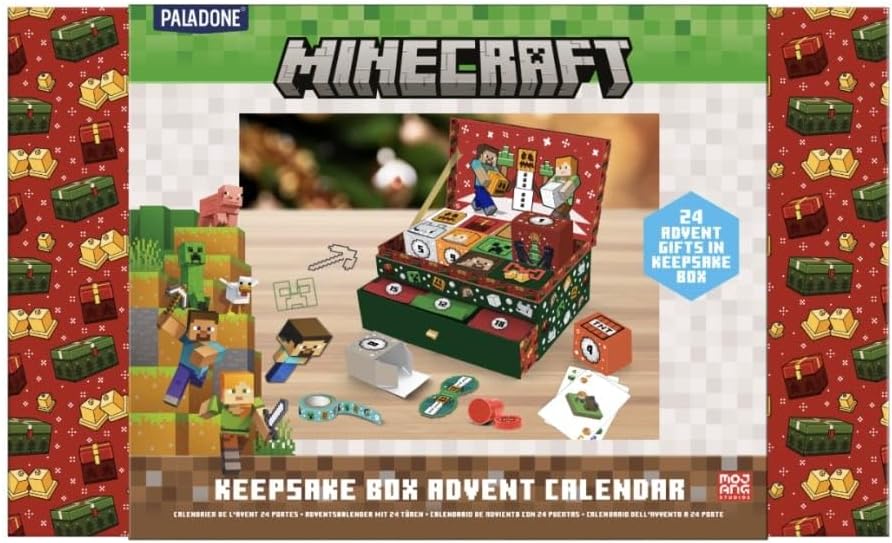 Minecraft Scatola dei Ricordi Calendario dell'Avvento, 24 giorni con regali Minecraft & sorprese di cancelleria, conto alla rovescia per Natale, regalo ufficialmente autorizzato per i giocatori |