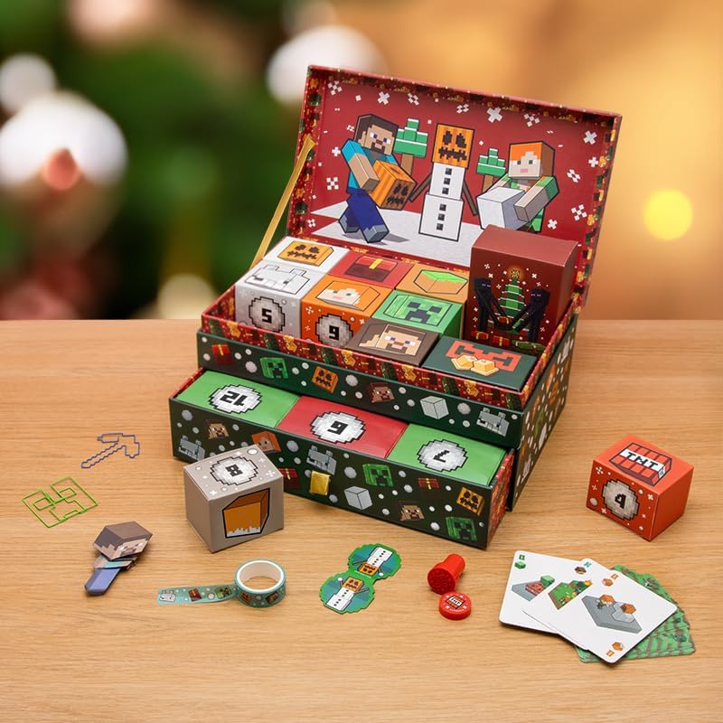 Minecraft Scatola dei Ricordi Calendario dell'Avvento, 24 giorni con regali Minecraft & sorprese di cancelleria, conto alla rovescia per Natale, regalo ufficialmente autorizzato per i giocatori |