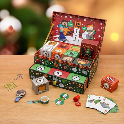 Minecraft Scatola dei Ricordi Calendario dell'Avvento, 24 giorni con regali Minecraft & sorprese di cancelleria, conto alla rovescia per Natale, regalo ufficialmente autorizzato per i giocatori |