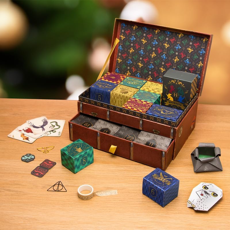Scatola dei ricordi di Harry Potter, calendario dell'Avvento, 24 giorni di Harry Potter, regali e sorprese di cancelleria, conto alla rovescia fino a Natale, regalo per le festività con licenza