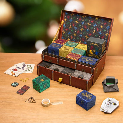 Scatola dei ricordi di Harry Potter, calendario dell'Avvento, 24 giorni di Harry Potter, regali e sorprese di cancelleria, conto alla rovescia fino a Natale, regalo per le festività con licenza