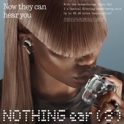 Nothing Ear (3) Wireless Earbuds, Adaptative Noise Cancelling In-ear Headphones with LDAC Hi-Res, Super Mic, IP54, Quick charge, Up to 38 hours of Battery Life, Android and iOS Compatible