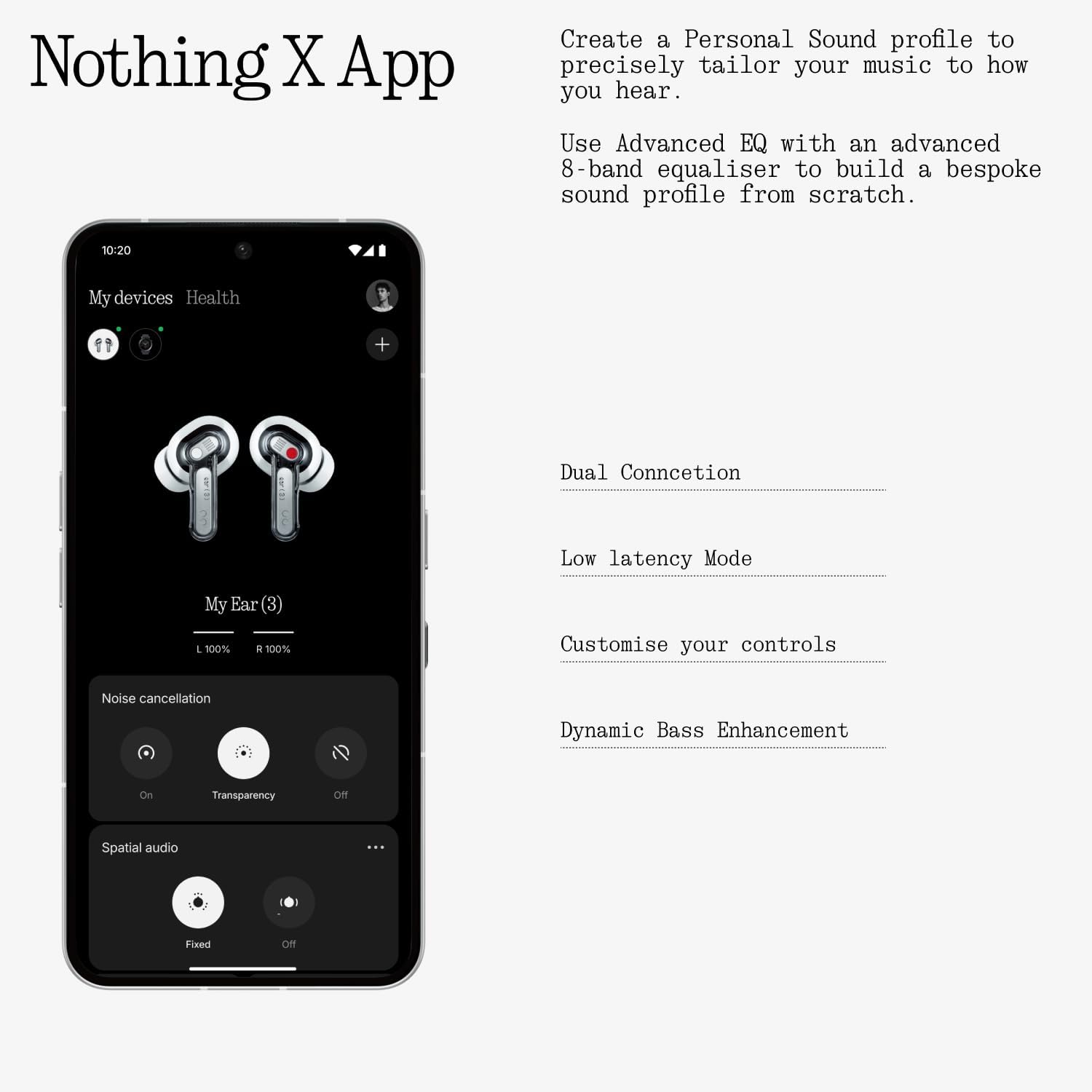 Nothing Ear (3) Wireless Earbuds, Adaptative Noise Cancelling In-ear Headphones with LDAC Hi-Res, Super Mic, IP54, Quick charge, Up to 38 hours of Battery Life, Android and iOS Compatible