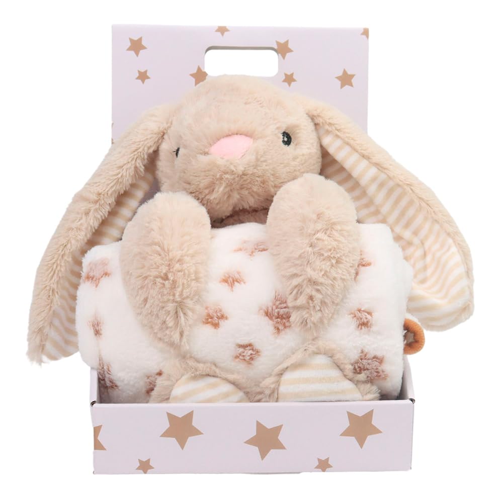 Fleece Blanket Beige Star & Rabbit