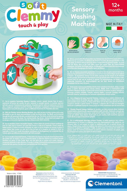 Clementoni Sensorisch Wasmachine - Baby Blokken - Zachte Stapelblokken - Met Wasmachine als Activiteitenkubus - Motoriek Speelgoed voor Baby's