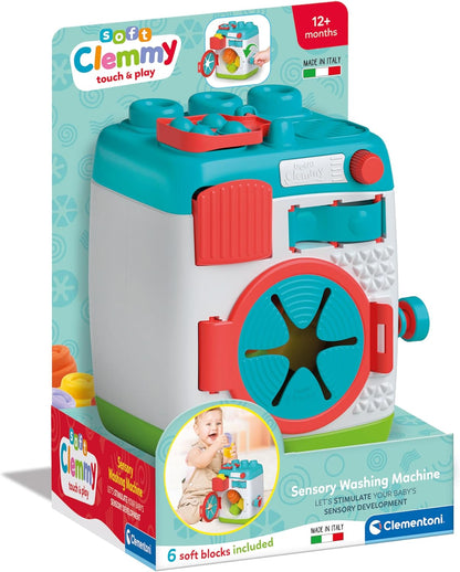 Clementoni Sensorisch Wasmachine - Baby Blokken - Zachte Stapelblokken - Met Wasmachine als Activiteitenkubus - Motoriek Speelgoed voor Baby's