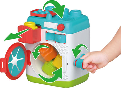 Clementoni Sensorisch Wasmachine - Baby Blokken - Zachte Stapelblokken - Met Wasmachine als Activiteitenkubus - Motoriek Speelgoed voor Baby's