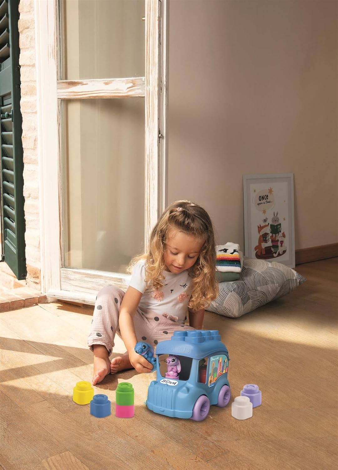 Clementoni Disney Baby - Baby Blokken met Stitch Busje - Bouwblokken voor Kinderen - Kleurrijke Stapelblokken met Speelgoed Auto