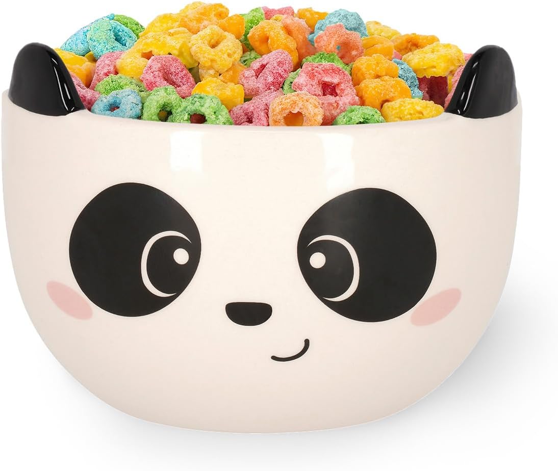 LEGAMI - Stoneware Cereal Cup, Good Morning Panda Theme, Breakfast Cup, Microwave Safe, Dishwasher Safe, Capacity up to 400 ml, 12 x 9 cm