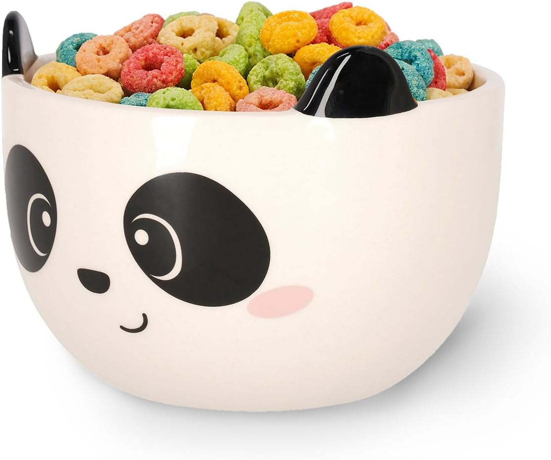 LEGAMI - Stoneware Cereal Cup, Good Morning Panda Theme, Breakfast Cup, Microwave Safe, Dishwasher Safe, Capacity up to 400 ml, 12 x 9 cm