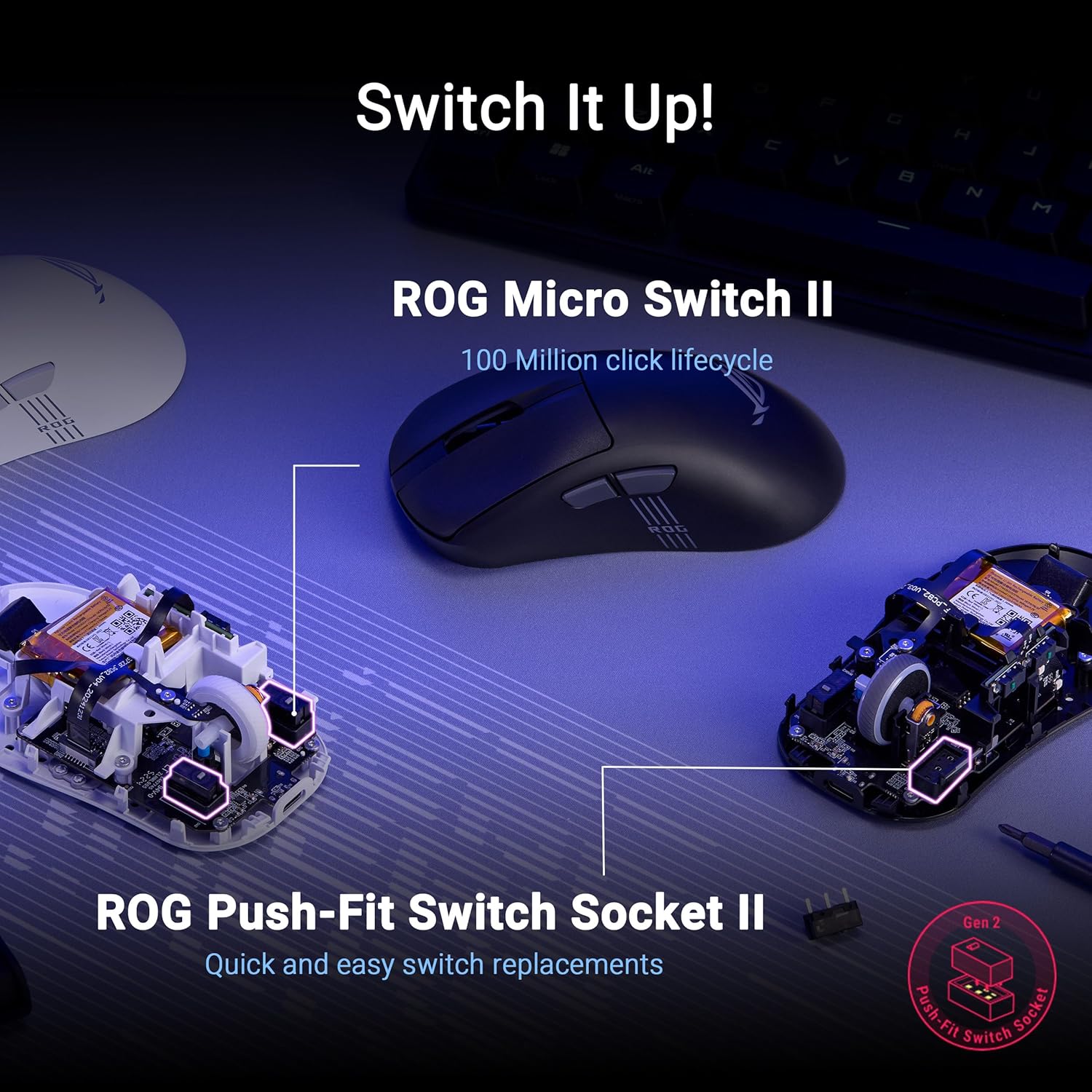 ASUS ROG Keris II Ace Wireless Gaming Mouse, 54g Lightweight, AimPoint Pro 42K Optical Sensor, Optical Micro Switches, SpeedNova Wireless, ROG Polling Rate Booster, Esports & FPS Gaming, Black