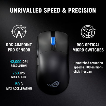 ASUS ROG Harpe II Ace Wireless Esports Gaming Mouse, 48g Lightweight, Symmetrical, AimPoint Pro 42K Optical Sensor, Optical Switches, 8K Polling, 5 Programmable Buttons, FPS Games (Black)