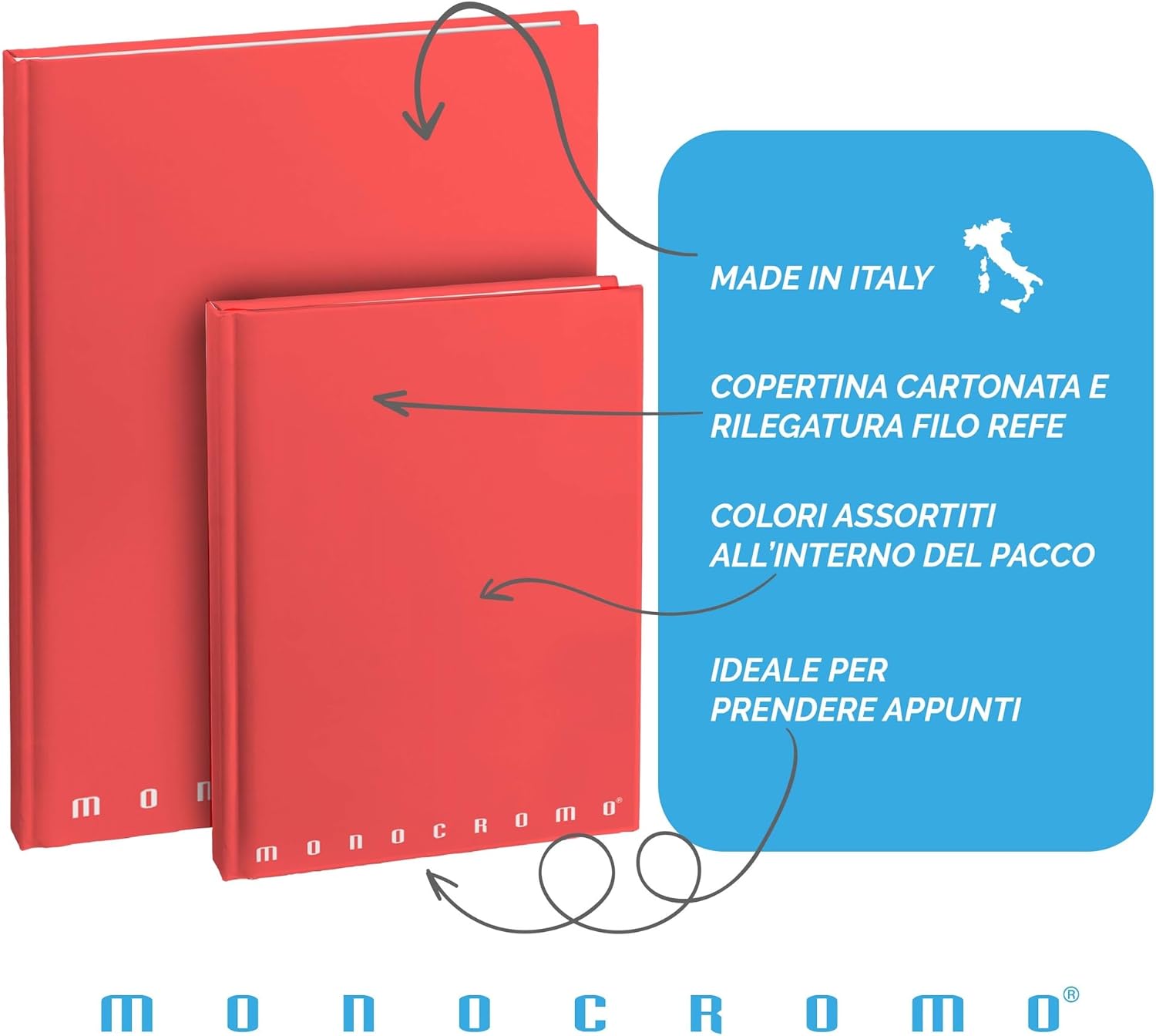 Pigna, Quaderno f.to A5 Monocromo The Original, copertina cartonata, interno 4M, quadretti 4 mm., 80 g/m², Copertine Assortite, 15x20,5 cm, 5.