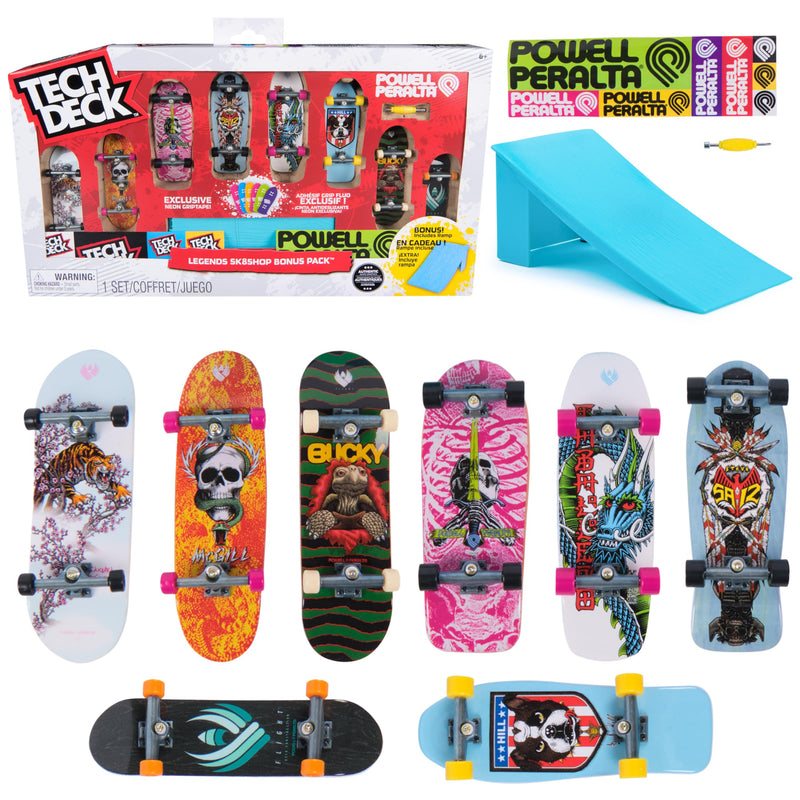 Tech Deck, Powell Peralta Legends SK8Shop Bonus Pack mit Rampe, personalisierbares Mini-Skateboard, Spielzeug für Kinder ab 6 Jahren