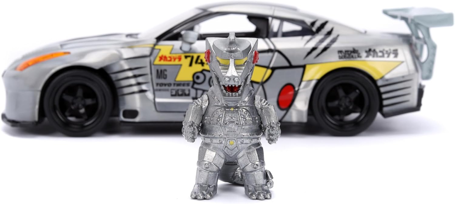 Jada GODZILLA MECHAGODZILLA 2009 NISSAN GT-R W/FIG 1:24 scale model vehicle to collect, play and display, suitable for gift, party favors, Christmas and birthdays