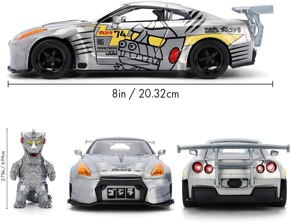 Jada GODZILLA MECHAGODZILLA 2009 NISSAN GT-R W/FIG 1:24 scale model vehicle to collect, play and display, suitable for gift, party favors, Christmas and birthdays
