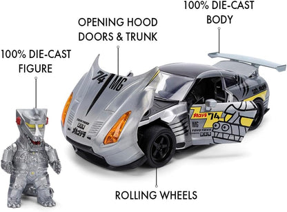Jada GODZILLA MECHAGODZILLA 2009 NISSAN GT-R W/FIG 1:24 scale model vehicle to collect, play and display, suitable for gift, party favors, Christmas and birthdays