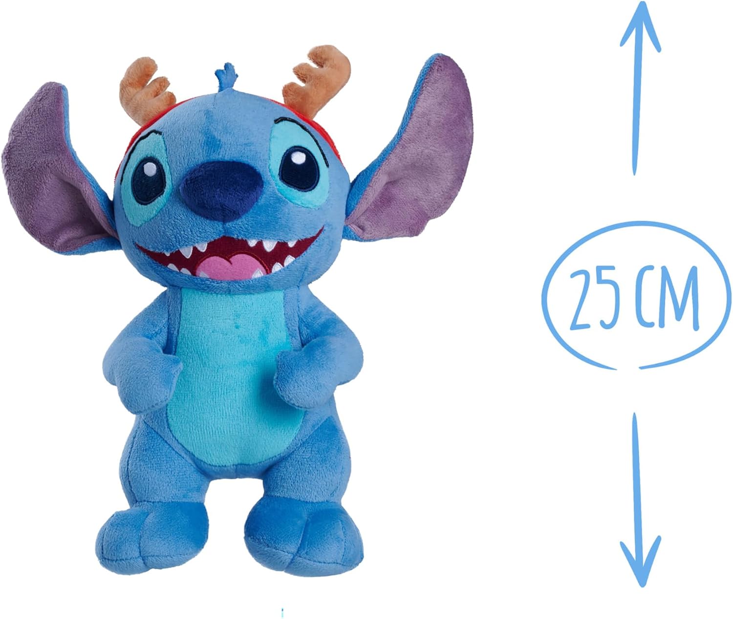 Disney Stitch with Antlers Christmas Plush 25cm tall cuddly character for snuggles or play