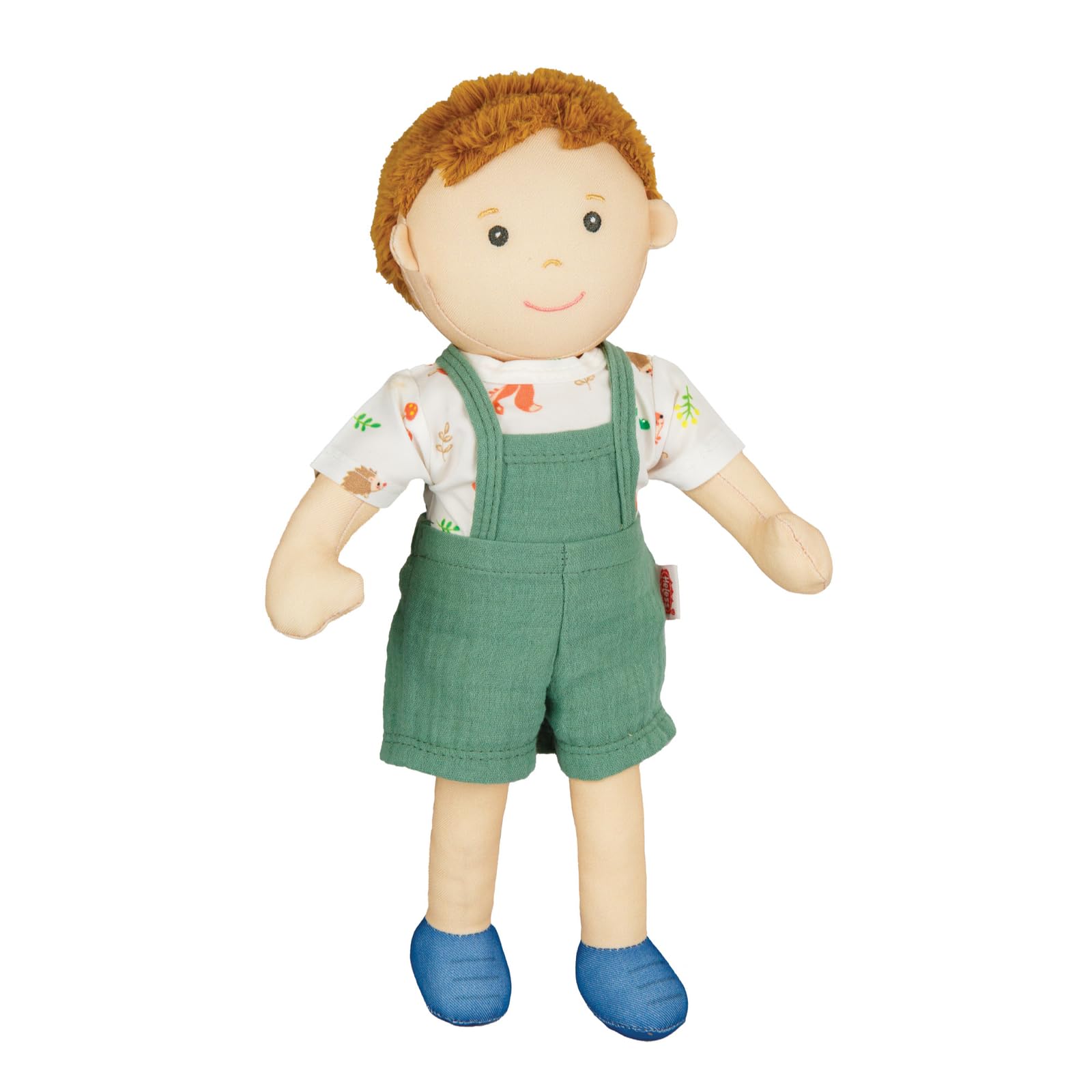 Heless 58 - Knuffelpop jongen Paul met groene tuinbroek en shirt om aan en uit te trekken, ca. 32 cm grote zachte pop om te knuffelen, spelen en lief te hebben