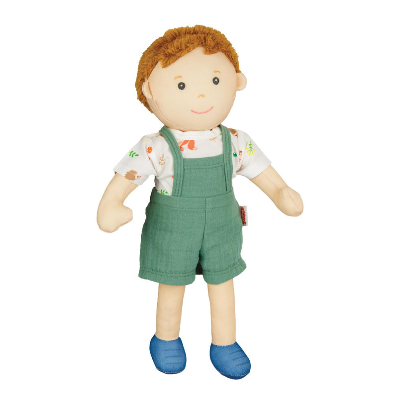 Heless 58 - Knuffelpop jongen Paul met groene tuinbroek en shirt om aan en uit te trekken, ca. 32 cm grote zachte pop om te knuffelen, spelen en lief te hebben