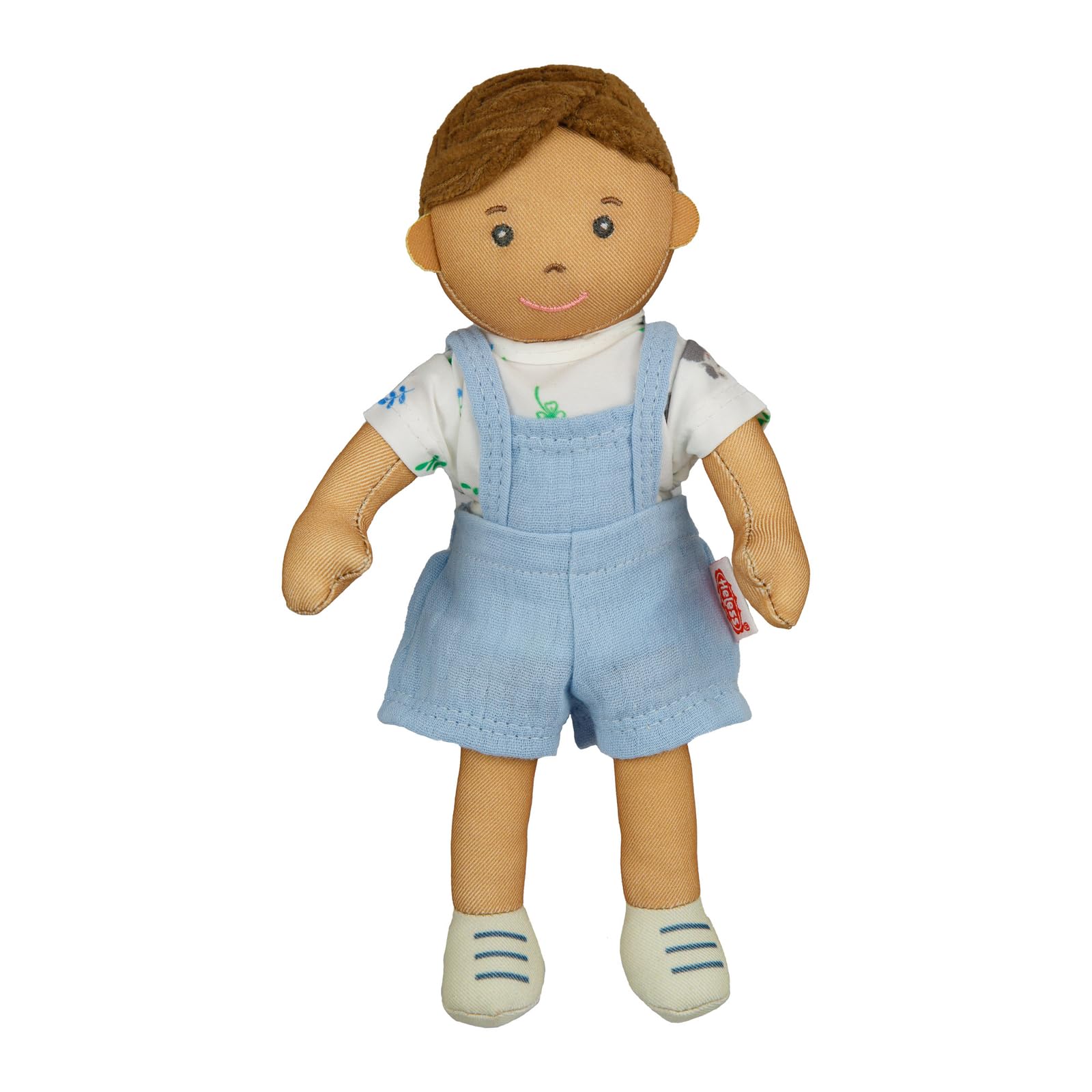 Heless 509 - Zachte pop jongen Ben met blauwe tuinbroek en shirt om aan en uit te trekken, ca. 22 cm grote zachte pop om te knuffelen, spelen en lief te hebben