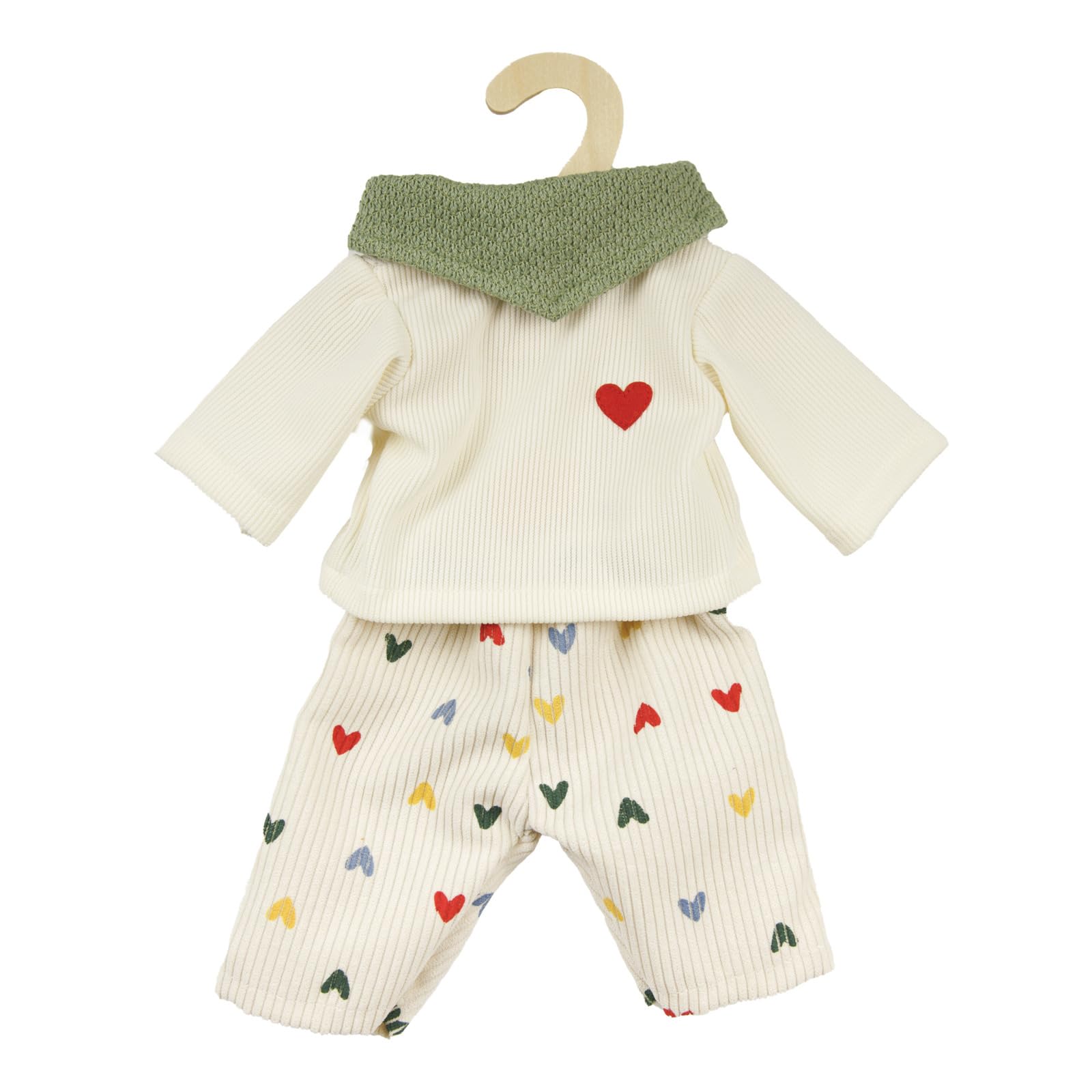 Heless 1516 - Poppenkleertjes "Heart Confetti", 3-delige set met ribfluwelen broek, T-shirt en servet, voor poppen en knuffels maat 28-35 cm