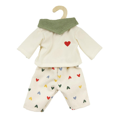 Heless 1516 - Poppenkleertjes "Heart Confetti", 3-delige set met ribfluwelen broek, T-shirt en servet, voor poppen en knuffels maat 28-35 cm