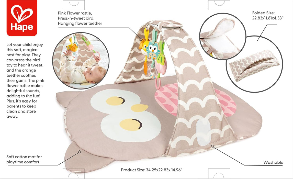 Hape Speelboog uil Sina dikke en zachte kruipdeken, ook ideaal voor onderweg, babyspeelgoed vanaf de geboorte