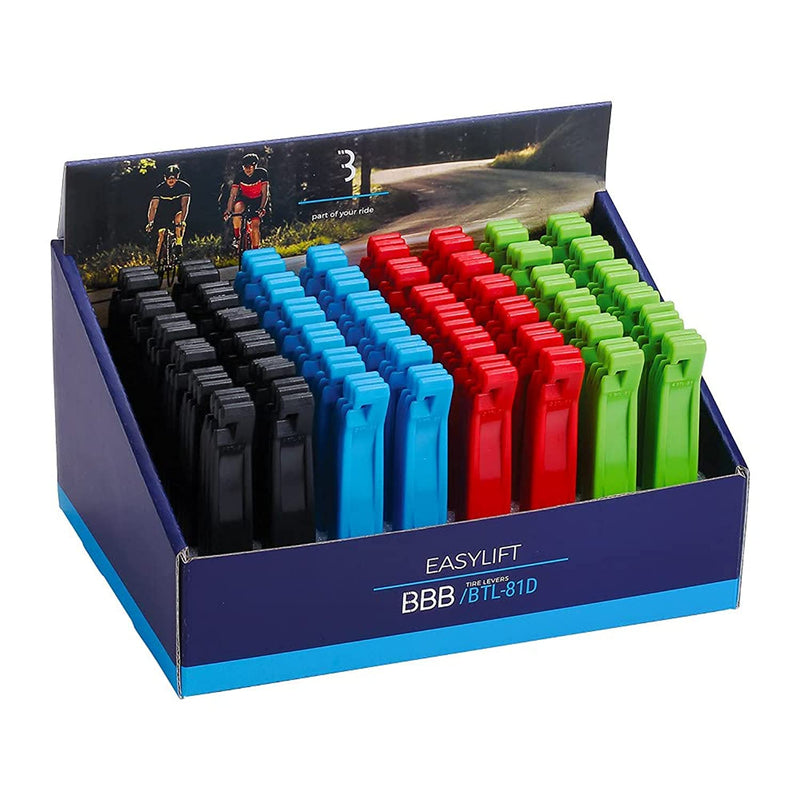 BBB EASYLIFT Display Box (48 pz x 3 Leve) Démonte-pneus Mixte, Noir/Bleu/Rouge/Vert, Taille Unique