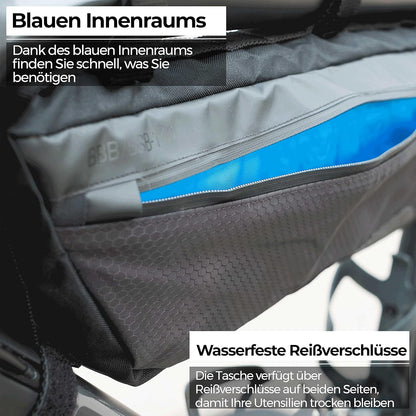 BBB Cycling Middle Mate Bsb-142 Fahrradrahmentasche, 3 l, wasserdicht, verstellbar, für Rennräder, Mountainbikes, Schwarz, Größe
