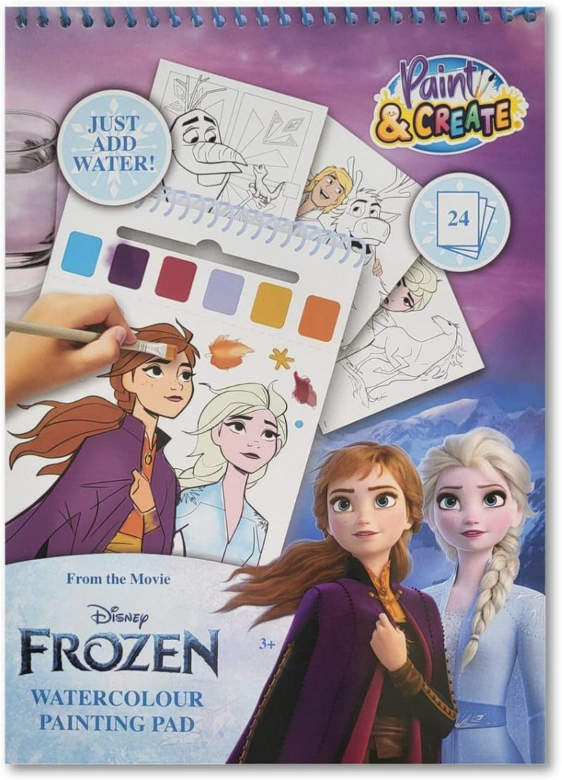 Disney Frozen FR24355 Aquarel kleurboek, waterverfblok met 24 pagina's en penseel, "Paint & Create" waterverfboek voor kinderen, Elsa & Anna-motief