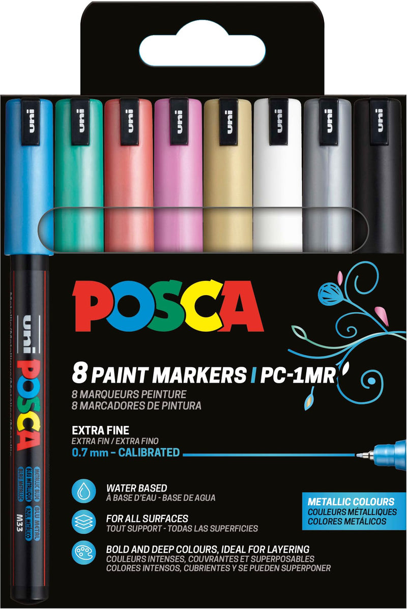 Uni-Ball 181757 - POSCA Marker Set, 8 acrylstiften Metallic PC-1MR, permanente marker 0,7 mm ronde punt