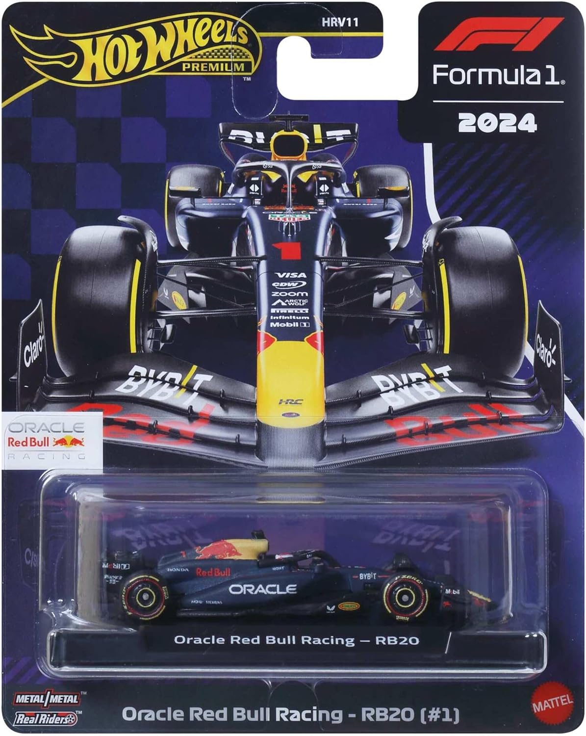 Hot Wheels Premium Formula 1 Collection 1:64 Scale Die-Cast Oracle Red Bull Racing RB20 Vehicle with Real Riders Tires & Metal Body & Chassis, JBM12