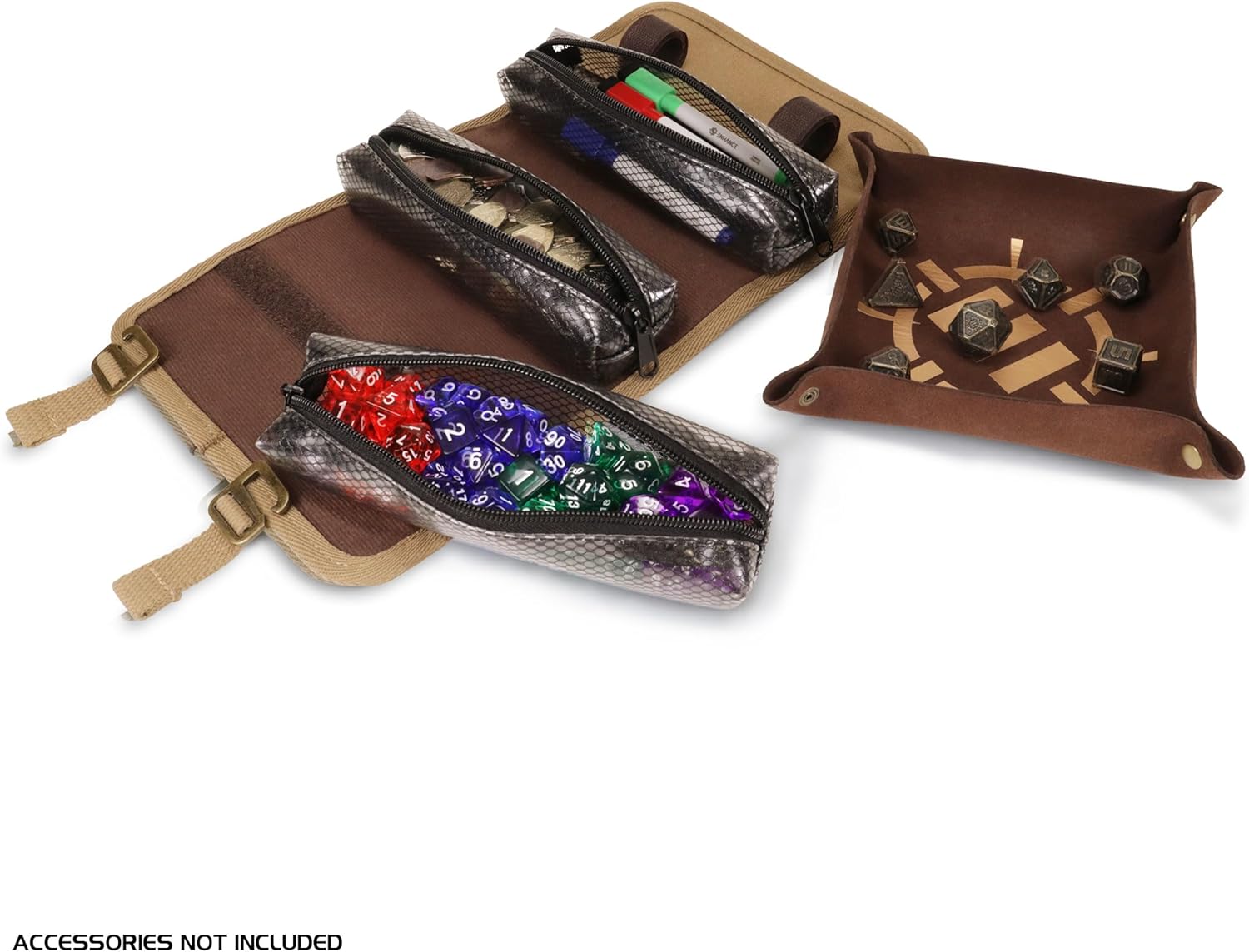 ENHANCE Étui à dés Venture Canvas - Étui de Transport avec Plateau à dés Amovible et 3 Pochettes Zippées Amovibles - Idéal pour DND, MTG et Autres Jeux de Société