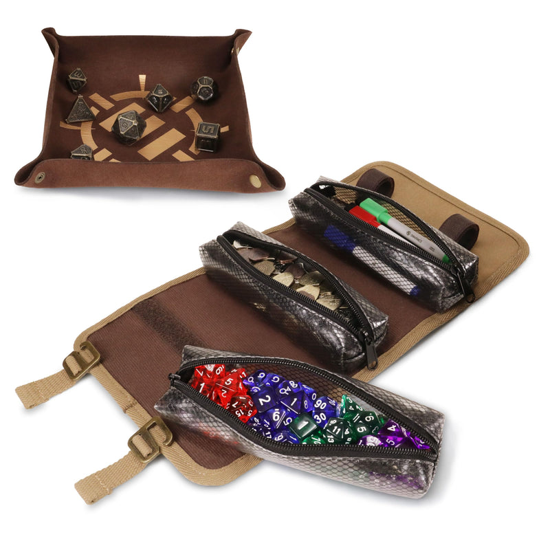 ENHANCE Étui à dés Venture Canvas - Étui de Transport avec Plateau à dés Amovible et 3 Pochettes Zippées Amovibles - Idéal pour DND, MTG et Autres Jeux de Société