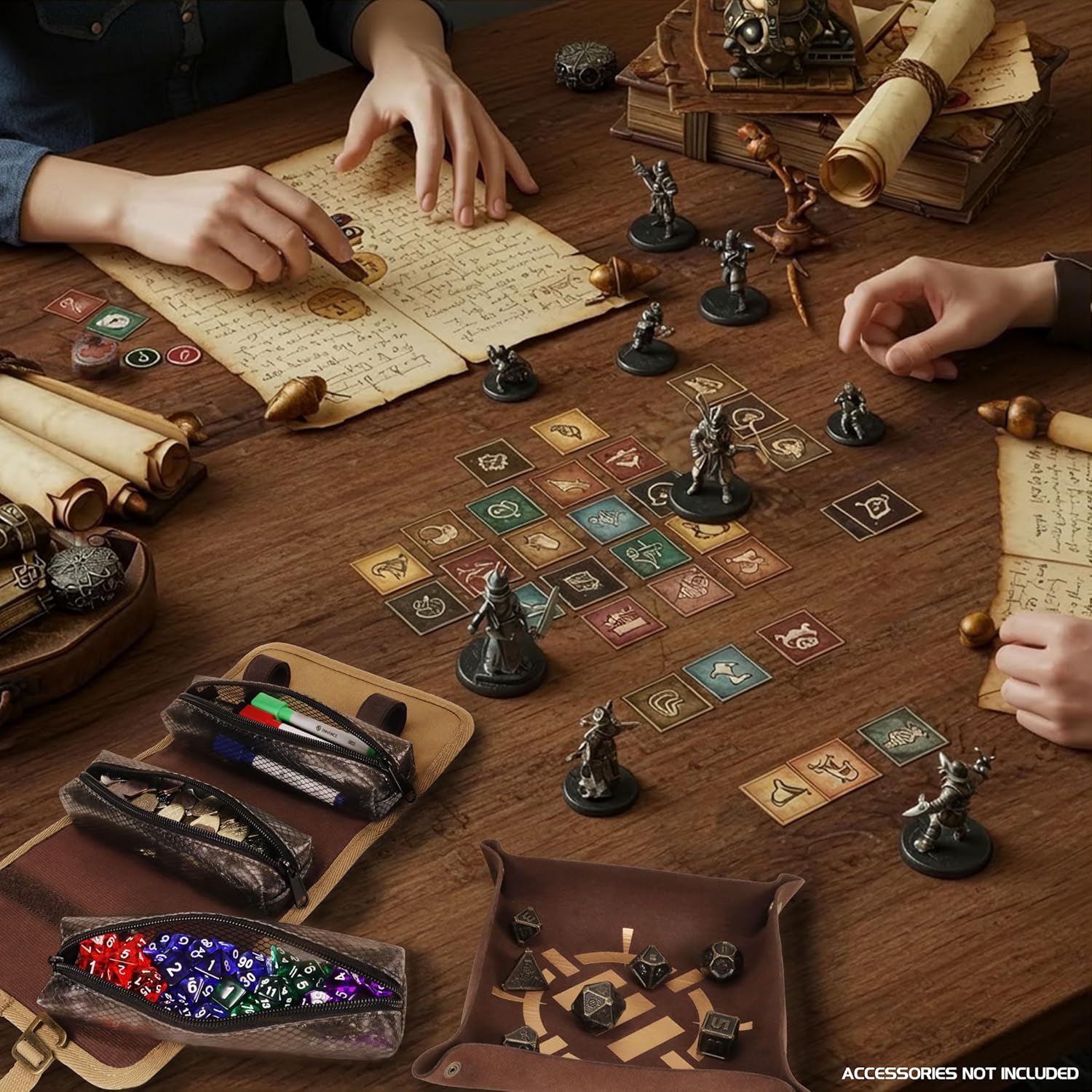 ENHANCE Étui à dés Venture Canvas - Étui de Transport avec Plateau à dés Amovible et 3 Pochettes Zippées Amovibles - Idéal pour DND, MTG et Autres Jeux de Société
