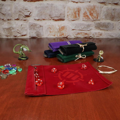 ENHANCE Roll on a Scroll Dice Rolling Mat & 7pc Acrylic Dice Set - Velvet Dice Case with Color-Coordinated 7pc Acrylic Dice, Dice Holder and Tray Compatible with DND and Other Tabletop Games