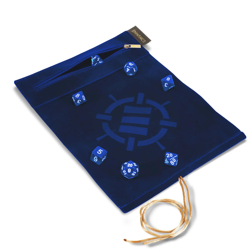 ENHANCE Roll on a Scroll Dice Rolling Mat & 7pc Acrylic Dice Set - Velvet Dice Case with Color-Coordinated 7pc Acrylic Dice, Dice Holder and Tray Compatible with DND and Other Tabletop Games