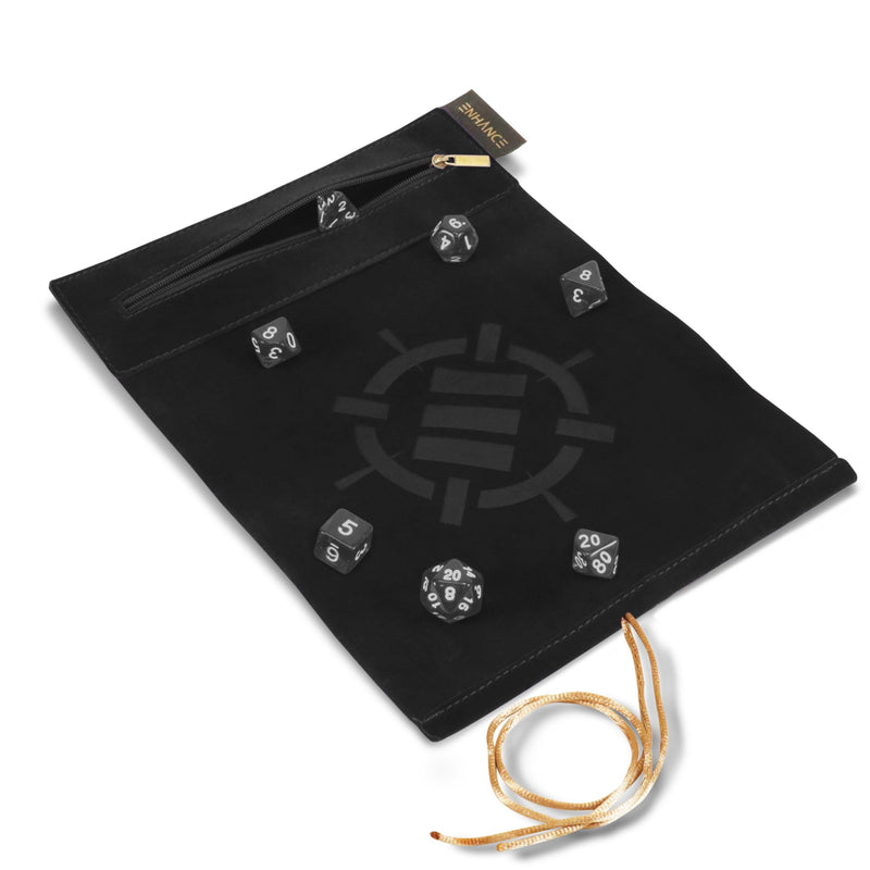 ENHANCE Roll on a Scroll Dice Rolling Mat & 7pc Acrylic Dice Set - Velvet Dice Case with Color-Coordinated 7pc Acrylic Dice, Dice Holder and Tray Compatible with DND and Other Tabletop Games