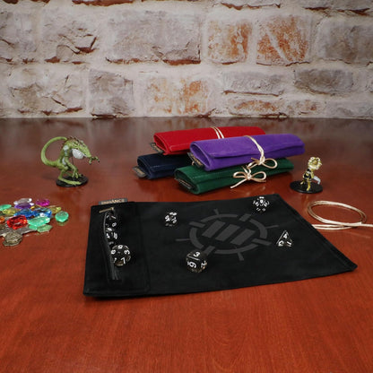 ENHANCE Roll on a Scroll Dice Rolling Mat & 7pc Acrylic Dice Set - Velvet Dice Case with Color-Coordinated 7pc Acrylic Dice, Dice Holder and Tray Compatible with DND and Other Tabletop Games