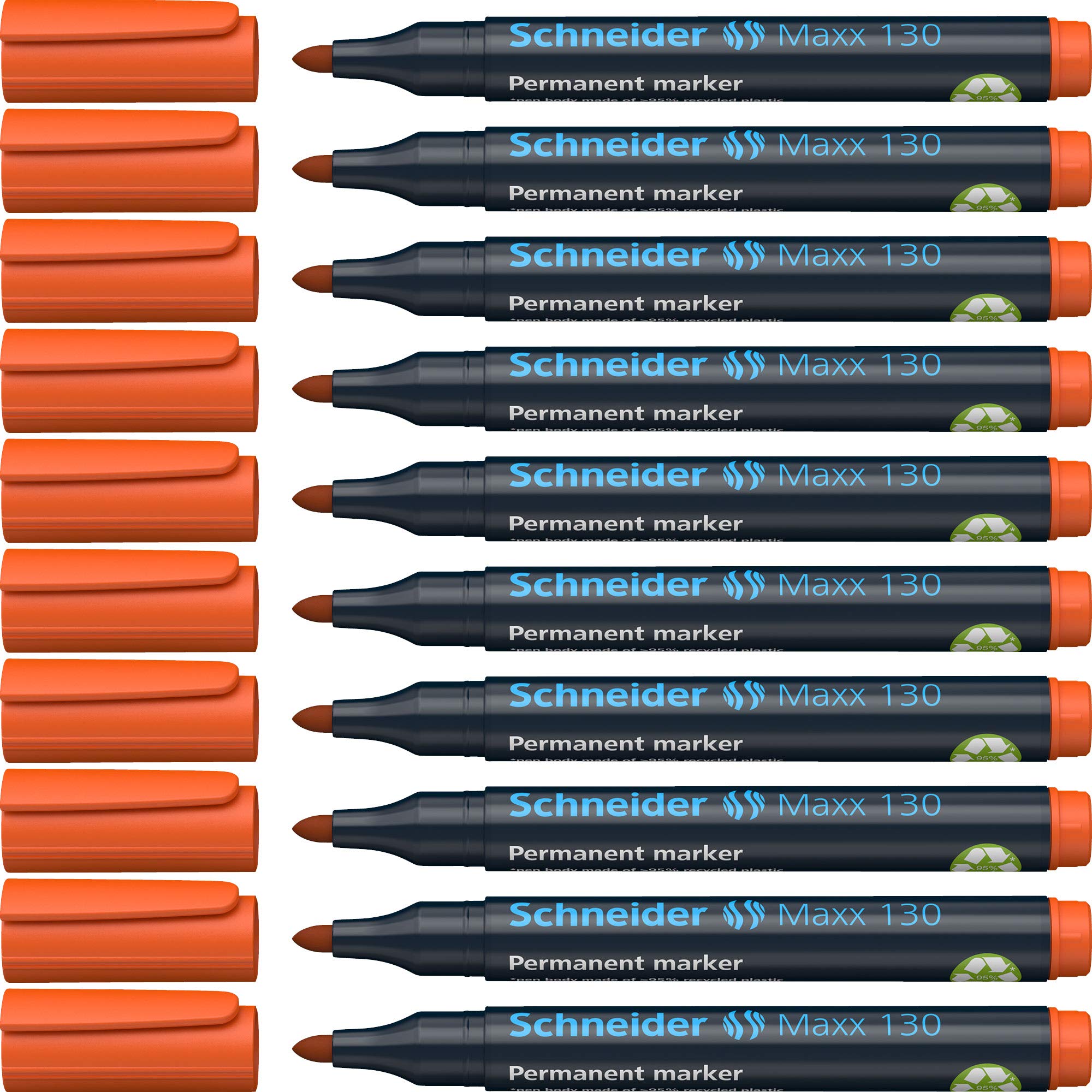 Schneider Maxx 130 Permanent Marker Pen 1 mm and 3 mm Cap-Off-Ink Refillable Pack of 10