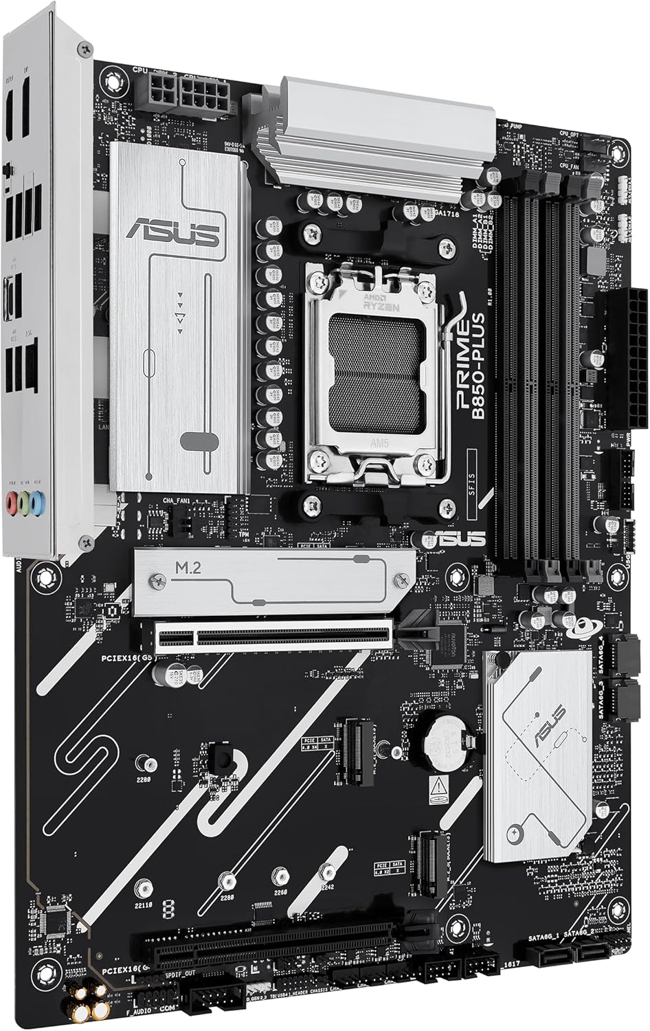 ASUS PRIME B850-PLUS-CSM, AMD ATX Motherboard, 8+2+1 Power Stages, DDR5 Slot, PCIe 5.0, 3 M.2 Slots, Wi-Fi 6E, Ethernet Realtek 2.5Gb, DisplayPort, HDMI, USB-A and USB-C 10Gbps, Aura Sync