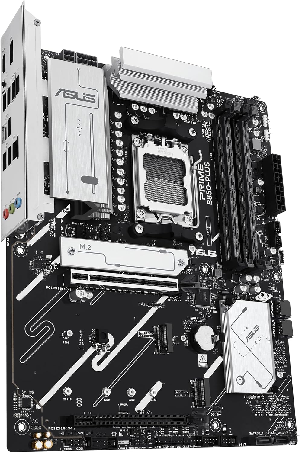 ASUS PRIME B850-PLUS-CSM, AMD ATX Motherboard, 8+2+1 Power Stages, DDR5 Slot, PCIe 5.0, 3 M.2 Slots, Wi-Fi 6E, Ethernet Realtek 2.5Gb, DisplayPort, HDMI, USB-A and USB-C 10Gbps, Aura Sync