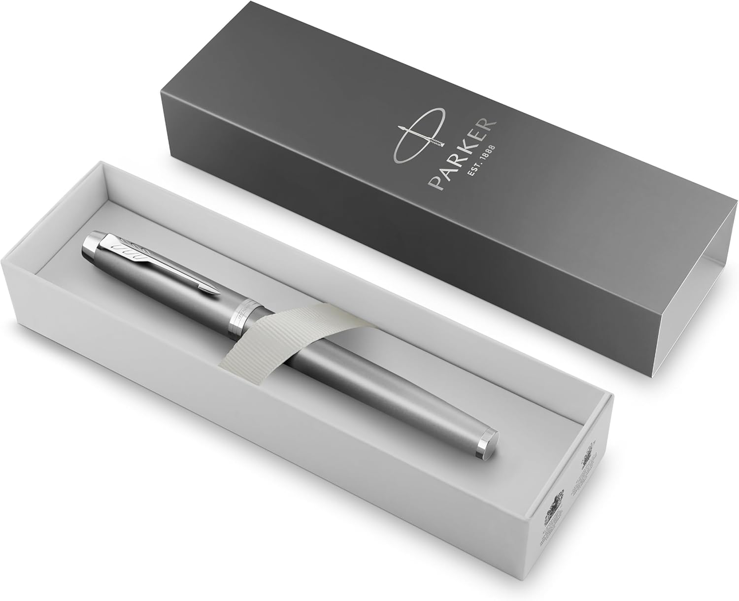 Parker Penna stilografica IM Writing Rituals, finitura grigia con sfumatura, puntale cromato, punta media, inchiostro blu, confezione regalo