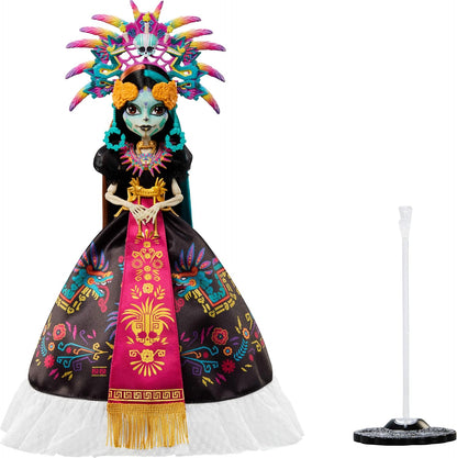 Monster High Doll, Skelita Calaveras Día de Muertos 2025 Collectible, Aztec-Inspired Gown with Vibrant Accessories like Headdress and Necklace, JDR63