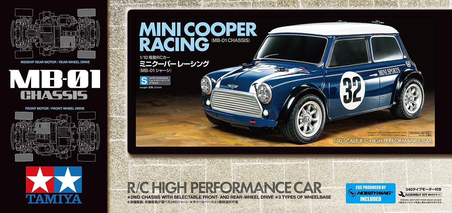 Tamiya 58747 1:10 RC Mini Cooper Racing MB-01 Remote Control Car, Vehicle, Model Building, Assembly, Hobby, RC Kit, Unpainted