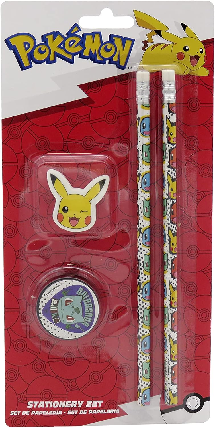 POKÉMON: Ensemble de Papeterie Pokémon, matériel Scolaire, écriture, Cadeau, Crayon, Gomme, Taille-Crayon, Multicolore, Produit Officiel (CyP Brands