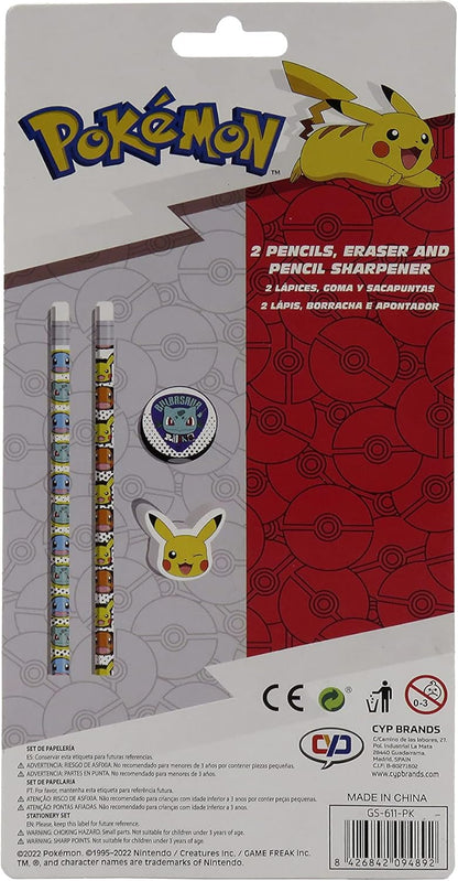 POKÉMON: Ensemble de Papeterie Pokémon, matériel Scolaire, écriture, Cadeau, Crayon, Gomme, Taille-Crayon, Multicolore, Produit Officiel (CyP Brands